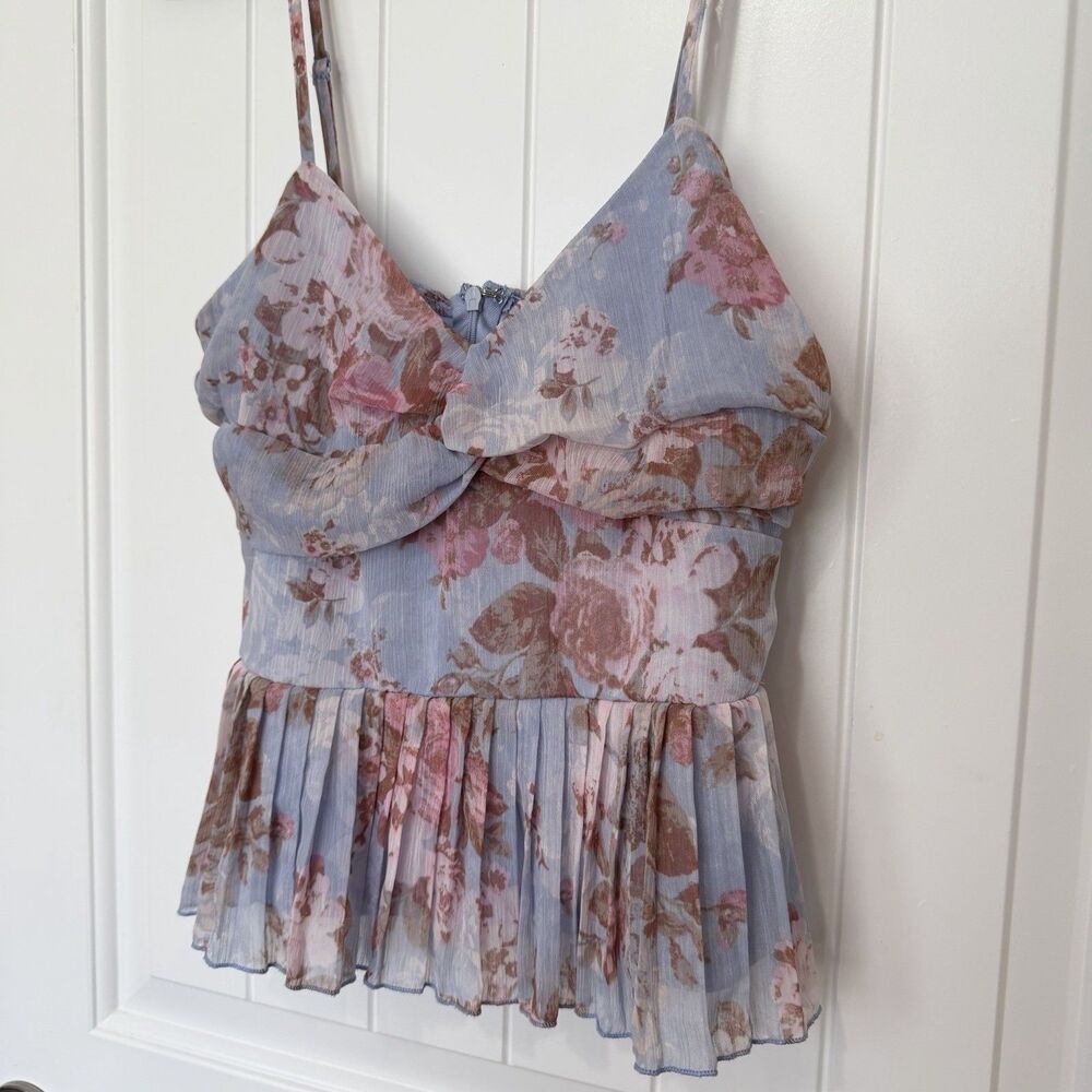 Francesca’s Mi Ami Y2K Floral Babydoll Tiered Tank Top Women’s Small Pink Blue